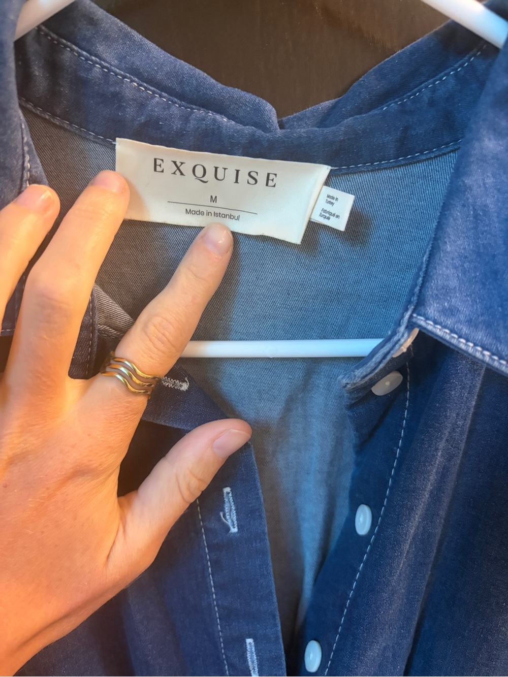 EXQUISE Women's Denim Blue Button-Down Dress